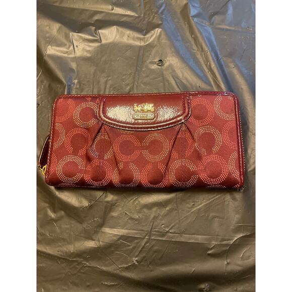 Coach Madison Dotted Accordion Zip Around Wallet - Dark Ruby - Picture 1 of 10